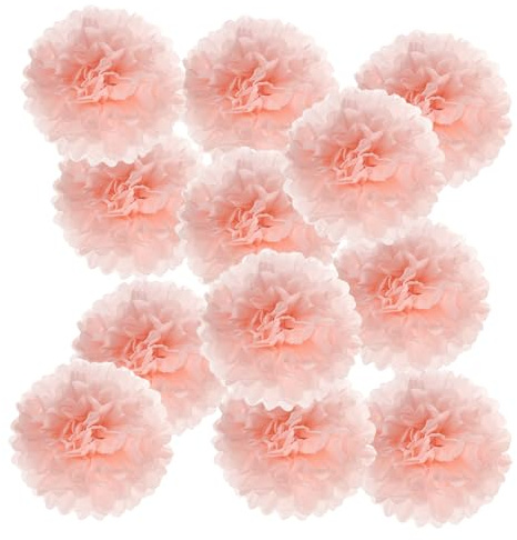 PATIKIL 12 Stück Seidenpapier Pompons Deko Pfirsich 250 x 250 mm | Pompons Dekoration, Für Geburtstagsdeko Party Deko Hochzeitsdeko Gartenparty Babyparty