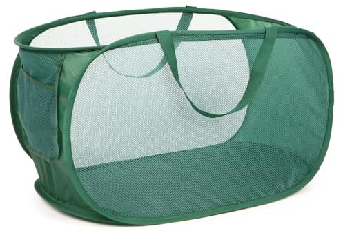 Strehknewen Pop-Up Wäschekorb Faltbar – 70L Wäschesammler mit Griffen & Seitentasche – Faltbarer Wäschekorb für Waschküche, Schlafzimmer, Reisen (Grün, 58 x 36 x 36 cm)