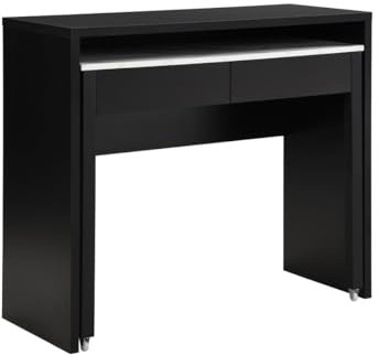Vente-unique - Bureau Console Extensible avec 2 tiroirs - Noir et Effet marbre Blanc - LOAVIA - avec Rangement