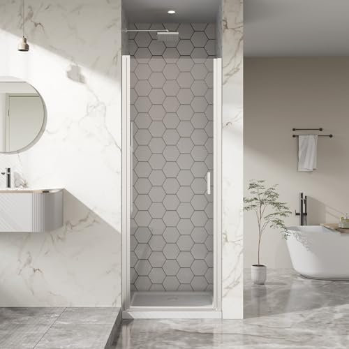 Bathenum Porta doccia girevole da 71,1 x 182,9 cm, pannello in vetro temperato da 1/4, con finitura cromata, design semi-senza cornice