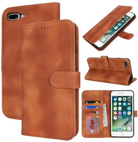 Zouzt Hülle für iPhone 8 Plus/7 Plus, Premium PU Leder, Vintage Hellbraun | Handyhülle mit Kartenfächern, Magnet Klapp Schutzhülle, Stoßfeste TPU-Innenhülle, Frauen Männer, Leather Wallet Phone Case