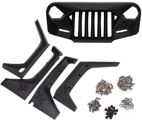 PLOQAZEH RC Autoteile Für Jeep Für Wrangler Für Axial Für Scx10 90046 90047 90048 RC Crawler Auto Teile 1/10 Wütende Front Grille Rad augenbraue Dekoration Set Zubehör(Set)