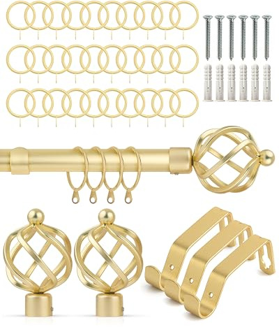 Emma Barclay Extendable Curtain Pole With Finials Rings Brackets & Fittings Sets 16-19mm in Matt Gold Metal Curtain Poles For Eyelet Curtains Rod-Metal Slice Collection 1.6m-3m Matt Gold