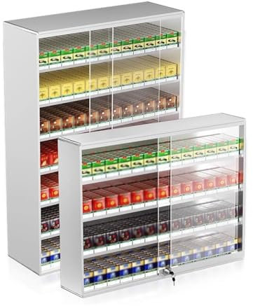 Metal Storage Cigarette Cabinets with Lock, Locker Organizer Sliding Doors, Wall Mounted Shelves Cigarette Showcase for Home, Retail Store, Tobacco and Alcohol Monopoly (Color : Silver, Size