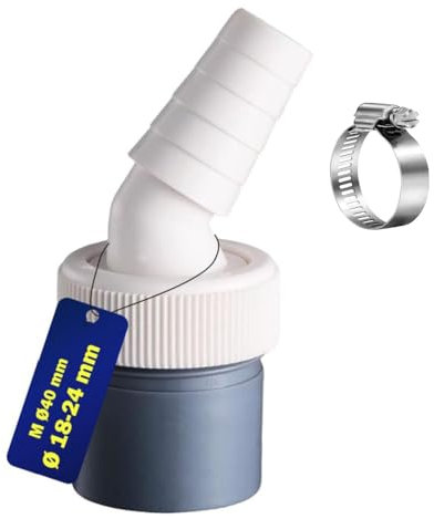 Trsnzul Waschmaschine Abfluss Adapter, Abfluss Waschmaschine, Waschmaschine Abfluss Adapter für Rohr Ø40 mm, Eingang Ø18-24 mm mit Schlauchschelle für Geschirrspüler Trockner Waschmaschine