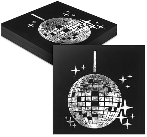 40 Stück Servietten Party Servietten 33cm x 33cm Schwarzes | Papierhandtuch Disko Dekorationen Napkins,Disco Deko Jugendweihe Deko, Familientreffen, Abschlussfeier, Geburtstagsfeier