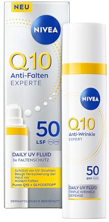 NIVEA Q10 Daily UV-Fluid Gesichtspflege mit LSF 50, Sonnencreme mit Q10, GLYCOSTOP und UV-Filter, nicht fettendes Q10 Anti-Falten Experte Sonnenschutz Fluid (40 ml)