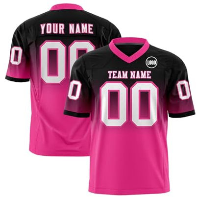 Maillots de Football Américain Personnalisable avec Logo Nom et Numéro de l'équipe Manches Courtes à Séchage Rapide Jerseys pour Hommes Femmes Jeunes Préscolaires Rose Vif