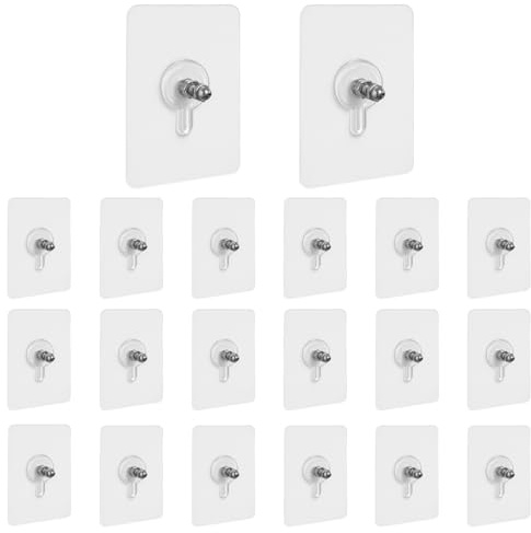 Feruchun 20 Pezzi Viti Autoadesive,Ganci Adesivi Chiodi per Cucine e Bagno,Trasparente e Senza Cuciture,Non Richiede Forature (Trasparente,5cm*8cm)