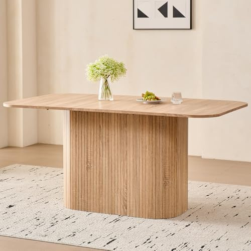 HJhomeheart Rechteckiger Esstisch, Moderne MDF-Tischplatte, Nordischer Küchentisch, Lattenrost-Design, Passend für Wohn- und Esszimmer, Helle Holzmaserung