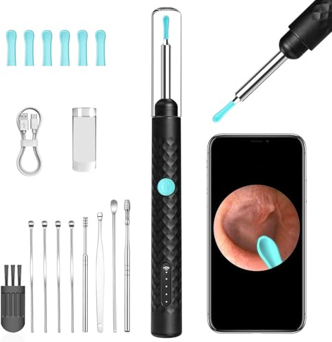 Ohrenschmalz Entferner Otoskop, 1296P Wifi Ohrreiniger IP67 wasserdicht Ohrenspiegel 3.5mm Linse Ohr Endoskop mit 6 LEDs für iPhone, iPad und Android Smartphones