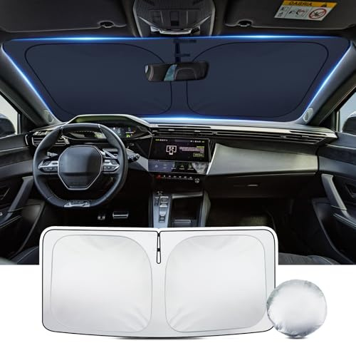 LANGBEAN Parasol Plegable Parabrisas Delantero para Peugeot 308 2022-2026 | Para Sol Coche Bloquea Rayos UV & Calor, Cubierta del Volante, Protector Visor Solar, Accesorios Verano [Actualizado]