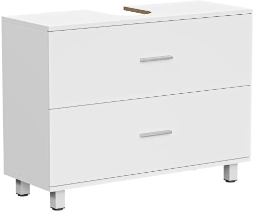 HOMCOM Mueble Bajo Lavabo con 2 Cajones Estilo Moderno 80x30x60 cm Blanco | Mueble de Baño, para Lavabo sin Pedestal
