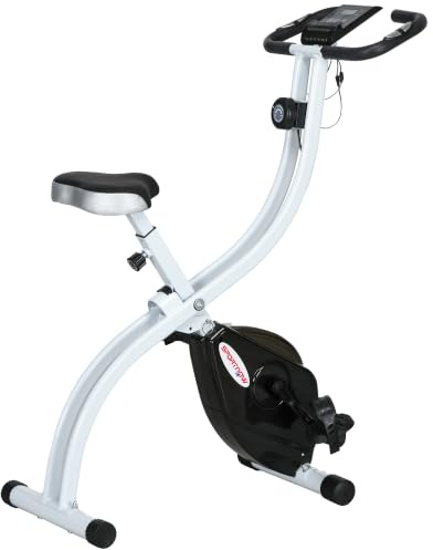 SPORTNOW Cyclette da Casa Pieghevole Magnetica 8 Livelli Monitor LCD | Cyclette da Camera, Seduta Regolabile, Supporto Tablet, Ruote, Sensore di Pulsazioni, in Acciaio