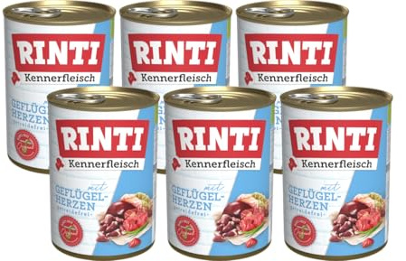 arelf Bundle RINTI Kennerfleisch Geflügelherzen 6x400g + Alpha Spirit Snack | 70 % Fleisch | 15 % Hühnerherzen | getreidefrei | ohne Kohlenhydrate | Flachsöl & Rübenfaser
