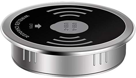 Desk Embedded Wireless Charger 3-in- with USB-C Port - 5W/15W Qi Standard, 60mm (2.4 inch) Grommet Hole, Black