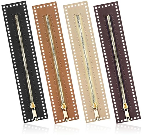 VOOSFSIE 4 Pezzi Cerniera in Pelle per Borse, 27cm Cerniere per Borse Uncinetto con Buchi, Cerniera All'uncinetto in Pelle PU Cerniere di Separazione in Metallo per Il Cucito Fai da Te e L'artigianato
