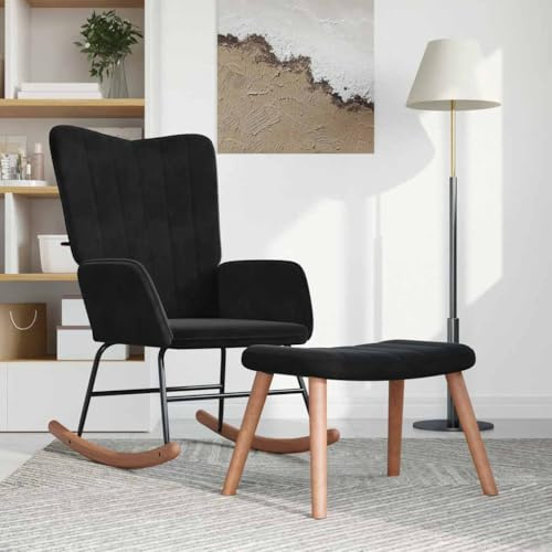 Générique Chaise à Bascule avec Repose-Pied Noir Velours,Meubles,Fauteuils et chaises,Fauteuils à Bascule,327760