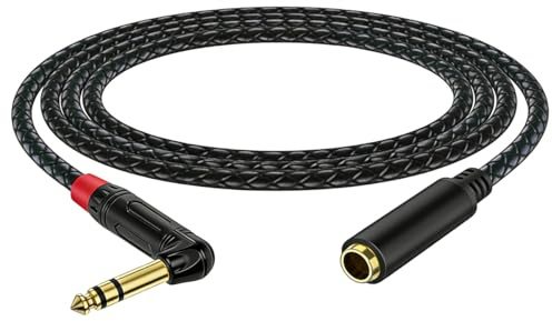 HTGuoji 90Degree 1/4 inch Headphone Extension Cable (1.8meter) | Right Angle 6.35mm TRS Stereo Plug Male to Female Audio Jack Extender for Amplifiers, Guitars, and Home Theater Systems