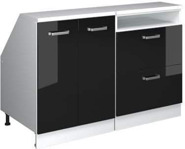 Vicco Küchenschrank für Dachschrägen R-Line, Schwarz Hochglanz, 120 cm 2er Set Schrankkorpuss 60 cm Tiefe, geeignet für schräge Wände und Variable Küchenmontage