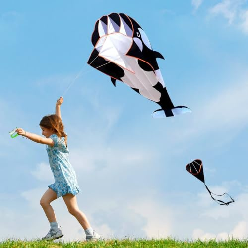 Nzkeuf Riesiger Drachen,210X120cm Killerwal Drachen mit Aufbewahrungstasche | Einleiner Flugdrachen für Kinder und Erwachsene, Geeignet für Rasen, Strand und Parks