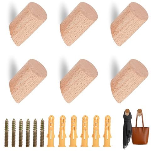 Zoriena Ganci appendiabiti Legno Parete Cappotto Gancio per Cappotti Cappello Appesi Sciarpe Giacche Cuffia 6 Pezzi