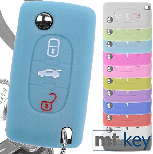 Soft Case Auto Schlüssel Silikon Schutz Hülle Fluoreszierend Blau kompatibel mit Peugeot 307 308 I 407 Expert RCZ Citroen C4 C5 III