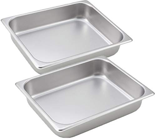 Tiger Chef Confezione da 2 padelle profonde da 6,3 cm, in acciaio inox a mezza dimensione, per tavolini a vapore, hotel, ristorante, padella (2, padelle di mezza dimensione)