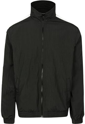 Urban Classics Herren Striped Sleeve Crinkle Track Jacket, Schwarz (Blk/Wht 00050), S