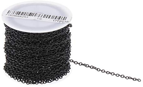 non-brand Baoblaze 1Rolle Metallkette Gliederkette Kabelkette zum Basteln für Halskette Fußkettchen Herstellen, Schwarz