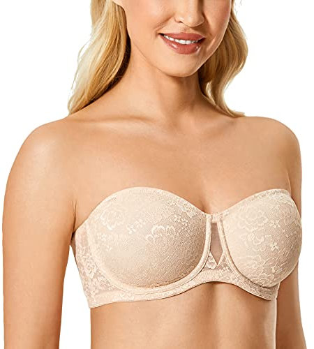 DELIMIRA Damen Multiway Trägerloser BH Bügel Ohne Polster Blumenspitze Beige 75G