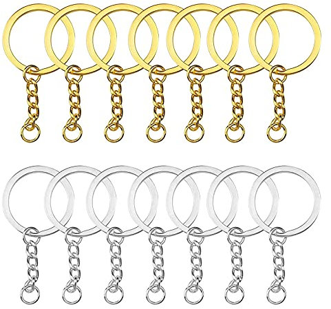 YapitHome 60 Stück 25mm Metall Schlüsselring mit Kette Schlüsselring Schlüsselanhänger Basteln Schlüsselanhänger mit Spaltringe für Schlüsselanhänger, Zum Basteln, Schmuckherstellung, Silber+Golden