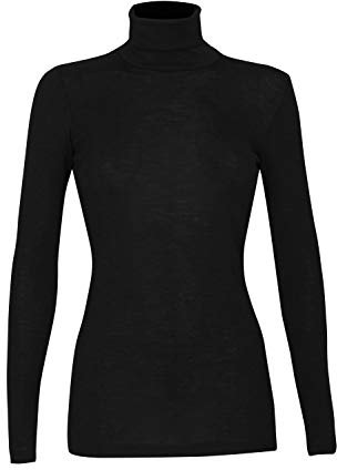 Dilling Rollkragen Shirt für Damen aus 100% Bio-Merinowolle Schwarz 38