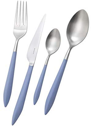 BUGATTI, Ares, 24-teiliges Besteckset aus 18/10 Edelstahl und Farbsystemgriff (blau), 6-Personen-Besteckset bestehend aus 6 Löffeln, 6 Gabeln, 6 Messern und 6 Kaffeelöffeln