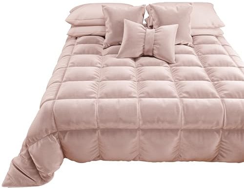 PETTI Artigiani Italiani - Trapunta in Morbido e Caldo Velluto 350 g/m², Piumone Matrimoniale, Double Face, Trapunta Matrimoniale: 260x270 cm, Cipria, 100% Made in Italy