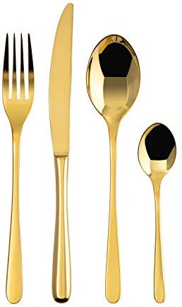 Sambonet - Taste - Juego de cubiertos de mesa para 12 personas, 48 piezas de acero inoxidable, acabado PVD, apto para lavavajillas, dorado