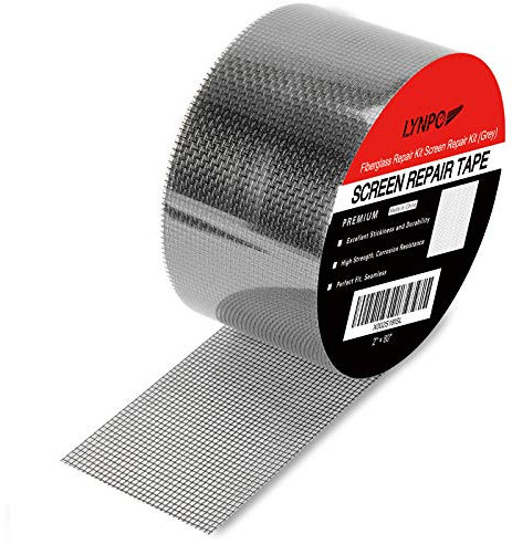 Kit de réparation d'écran de fenêtre en fibre de verre – Couche adhésive forte en maille pour moustiquaire de fenêtre et porte moustiquaire 3 trous étanches (5,1 x 203,2 cm) gris