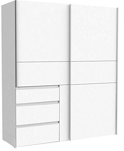 FORTE WINN 2 Schrank, weißer Kleiderschrank, Schlafzimmerschrank, Schwebetürenschrank Weiß mit Schubladen, 170 cm breit x 200 cm hoch x 61,2 cm tief