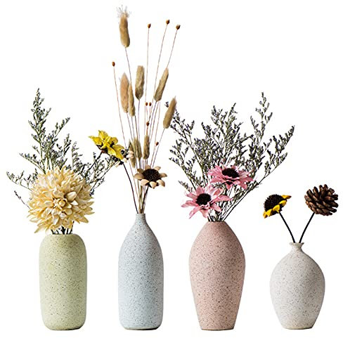 Sziqiqi Keramikvase für Blumen Dekoratives Vasenset für Wohnzimmer Kleine Nordische Keramikvase mit Unterschiedlicher Form Ausgefallene Vasen Handgefertigte Vasen für Tischregal Esszimmer 4er Set