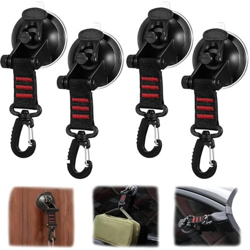 LIDEYE Saugnapf Camping Set,4 Stücke Saugnapf Befestigung Haken, Saugnäpfe Anker Saughaken, für Auto Seitige Markisen Zelte Camping Planen Zubehör (Runde Schnalle)