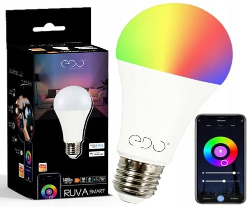 EDO RUVA Smart WiFi Filament LED Glühbirne E27 14 Watt RGB CCT 2700-6500K, LED Deckenleuchte, LED Lampe, Smart Home kompatibel mit Alexa, Google Assistant, 1400lm WiFi Tuya Smart