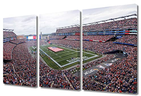 TUMOVO Leinwandbild, Motiv: Gillette Stadion, 3-teilig, Motiv: American Football, Sport-Kunstwerk, Wanddekoration, Heimbild für Schlafzimmer, Wohnzimmer, fertig zum Aufhängen, 91.4 cm B x 61 cm H