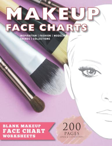 Makeup Face Charts & Worksheets for Make up artists for coloring - 8.5 x 11 Inches - 200 pages: Professional Blank Makeup Face Chart Worksheets for ... Designs | Faces with Open and Closed Eyes