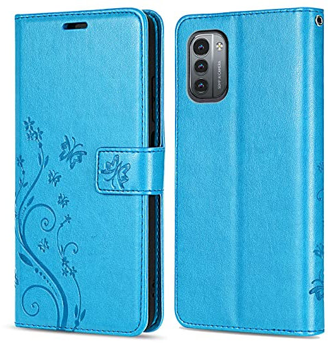 betterfon Hülle Kompatibel mit Nokia G11 / G21 | Premium PU Leder Handyhülle Wallet Case für G11 / G21 | Schutzhülle Blumen Klapphülle Handyhülle | Blau