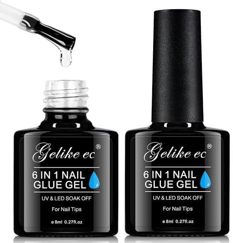 Gelike ec Colle Faux Ongles Gel - 6 en 1 UV Colle Capsule Americaine Ongle Extra Forte, Gummy Base Pose americaine, Nail Glue 2PCS 16ml