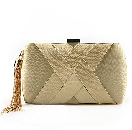 SUKUTU Damen Abend Clutches Tasche Satin Hochzeit Party Abendtasche Quaste Anhänger Cocktail Prom Handtaschen