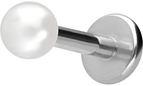 PIERCINGLINE Titan Labret mit Gewinde synth. PERLE Piercing Ohr Helix Lobe Tragus Silberfarben 3 x 1,2 x 6 mm