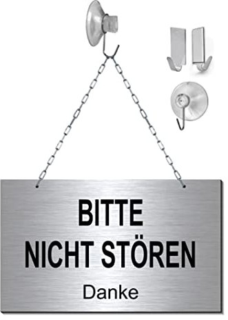 Desi-Schilder-BITTE NICHT STÖREN-170 x 100 x 3 mm-Alu.-Edelstahloptik-Infoschild-Einseitig beschriftet-Hängeschild-Schild (139-2 mit Edelstahl Klebehaken)