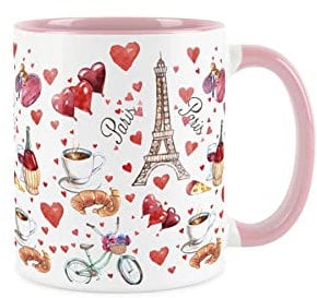 Purely Home Paris Mug - Eiffel Tower & Croissants White & Pink Coffee/Tea Gift 11oz