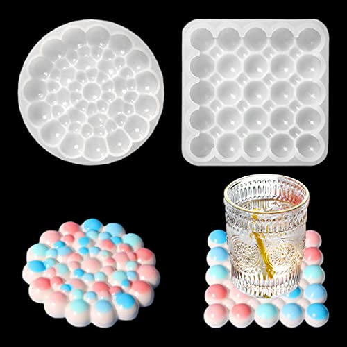 DeryArcle 2 Pièces Moule Dessous de Verre Bulle, Moules Silicone sous-Verre Carré Rond Moulle Résine Époxy Coaster Resin Mold pour DIY Coulée Tapis de Tasse Plateau Bijoux Maison Decoration